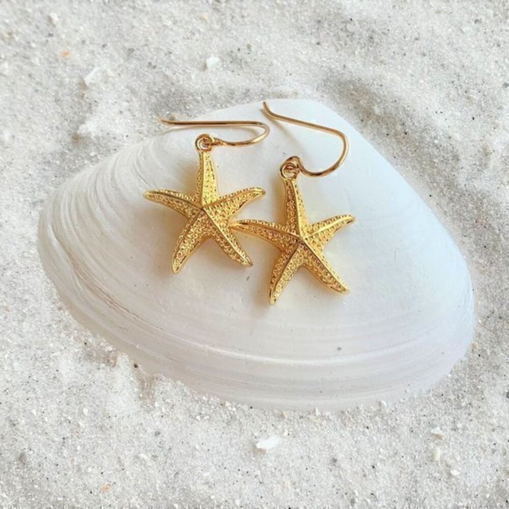 Starfish Earrings Gold 14K Gold Filled Wires Womens Girls Beach Jewelry